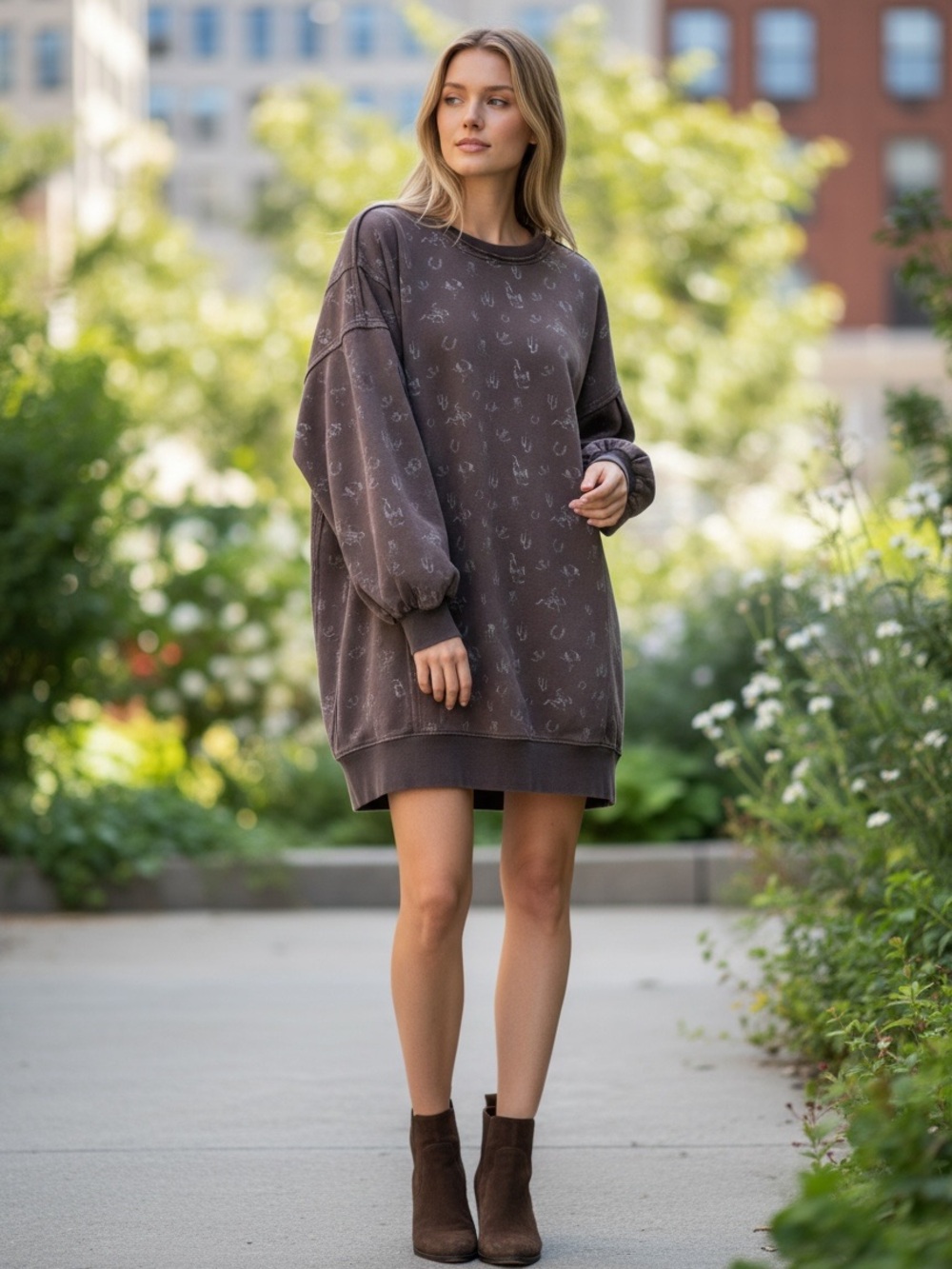 Sm Easel Western Sweatshirt Dress - Relaxed Long Sleeve